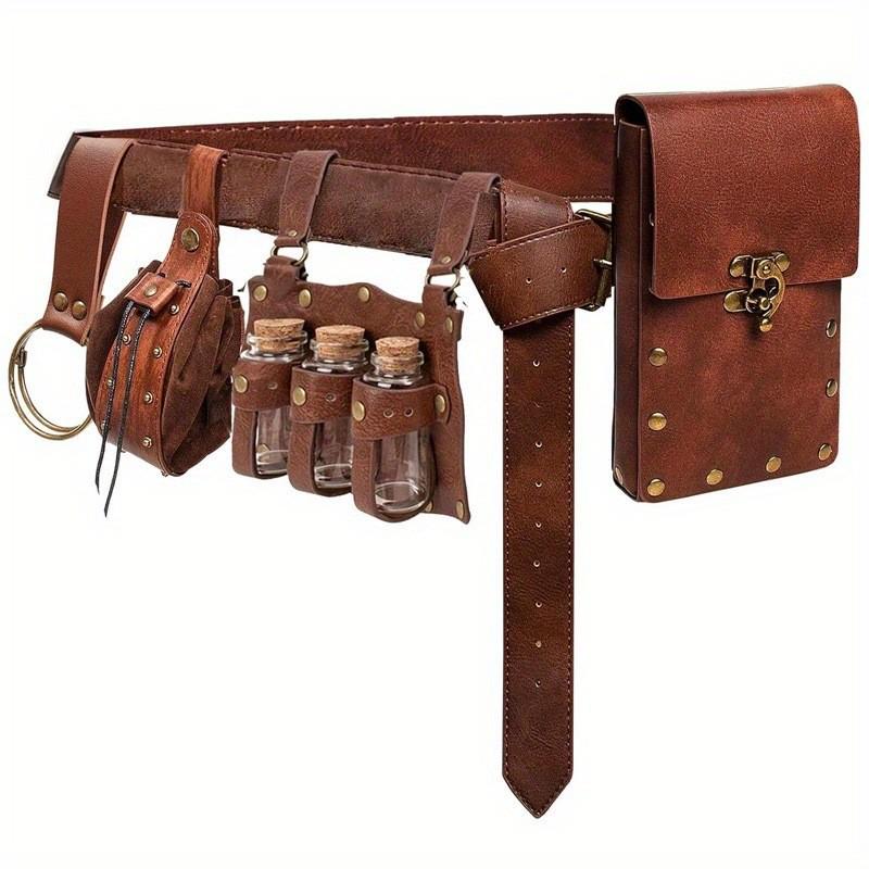 Medieval Leather Waistband Belt with Cord and Pouch