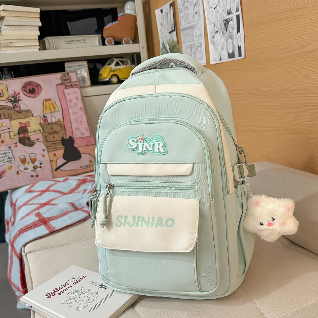 Schoolbag new high-value large-capacity ins burden reduction fashionable simple contrasting versatile schoolbag junior high school student backpack 