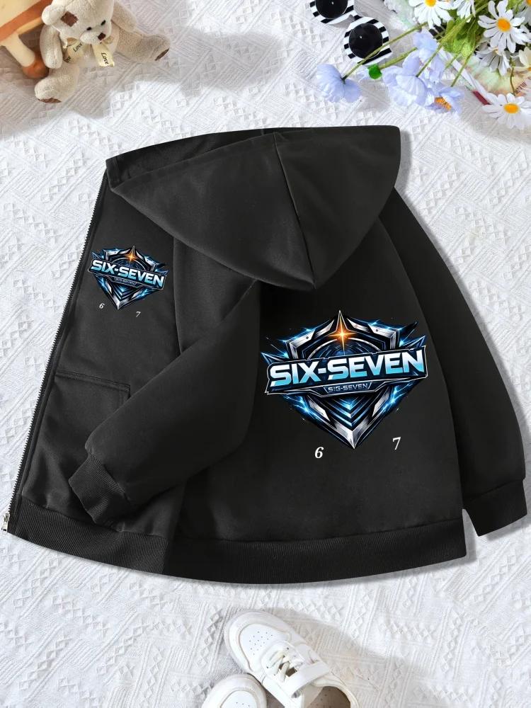 Giacca con Cappuccio e Zip per Bambini Sei Sette Scudo Metallico Logo Stella Grafica Manica Lunga Capo d'Abbigliamento Casual per Ragazzi Ragazze