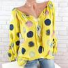Elegant Women Summer Fashion Long Sleeve Blouse V-neck Stylish Dot Printed Shirts Tops
