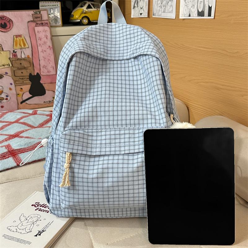 Plecak Szkolny na Kampus Kratkowany Plecak Duża Pojemność Podróżny Lekki Plecak