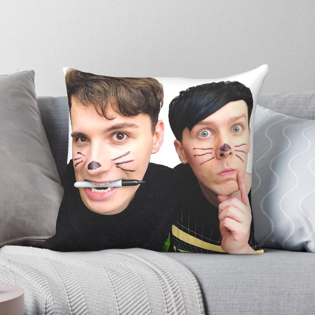 Dan And Phil Pillowcase Polyester Linen Velvet Creative Zip Decor Car Cushion Cover