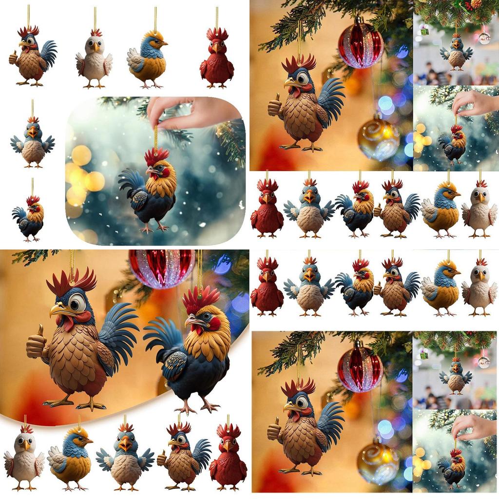 Niedliches Cartoon-Huhn Acryl Auto Hängedekoration Weihnachtsbaumschmuck Heimdeko
