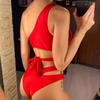 Sexy One Shoulder Strappy High Waist Bikini Female Swimsuit Women Swimwear Two-pieces Bikini Set Bather Bathing Suit Swim