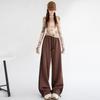 Women's Loose-Fit Striped Sweatpants Autumn Winter Casual High Waist Slim Straight-Leg Pants  Elastic Bunded Feet Bottoms