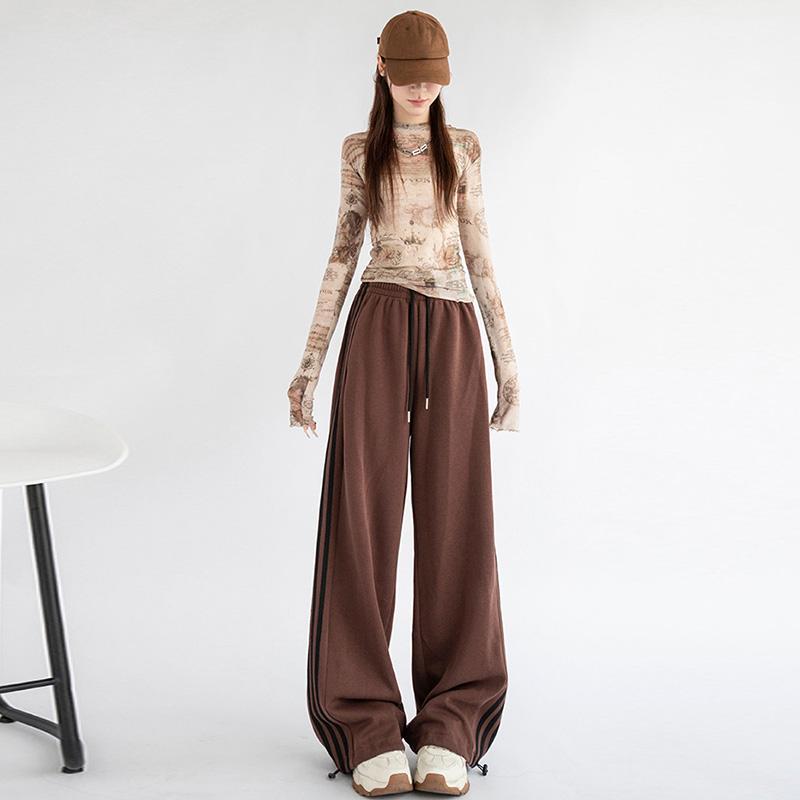 Женские свободные полосатые спортивные брюки осень-зима повседневные брюки с высокой — фото 14