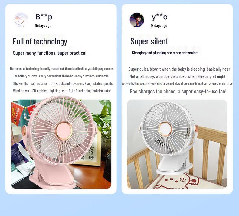 Ultra-Quiet Rechargeable Clip-On Fan with LED Night Light for Dorms and Desks