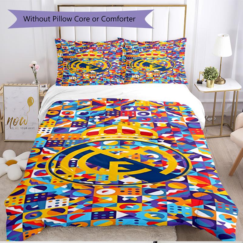 3pcs Duvet Cover Set (1*Duvet Cover + 2*Pillowcase, Without Core), football club Print Soft All‑Season Bedding Set, Home Bedroom Decor Gift