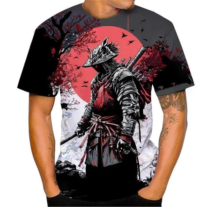 Japanischer Samurai 3D-gedruckt Herren Damen Mode Streetwear Übergroß Kurzarm T-Shirt Tops Herrenbekleidung