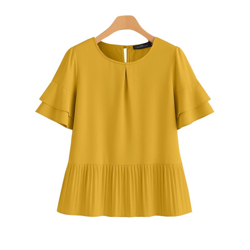 ZANZEA Women Casual Round Neck Solid Color Short Sleeve Blouse