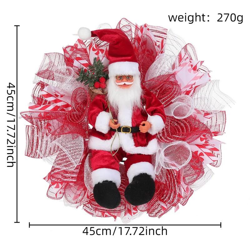 Christmas Wreath Door Hanging Holiday Party Window Decor Red Gold Santa Style