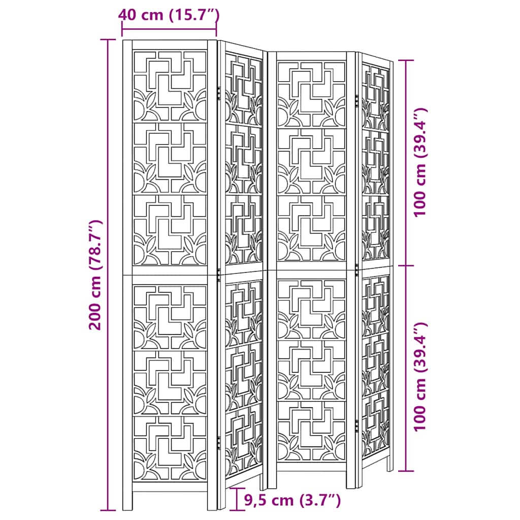 Vidaxl Room Divider, 4-Panel, Brown, Solid Paulownia Wood