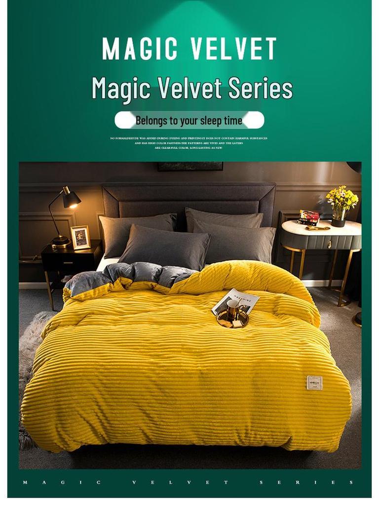 2025 Hřejivá Magická Fleece Mléčný Samet Zimní Ložní Sada - 4dílná Přikrývka a Povlak na Přikrývku