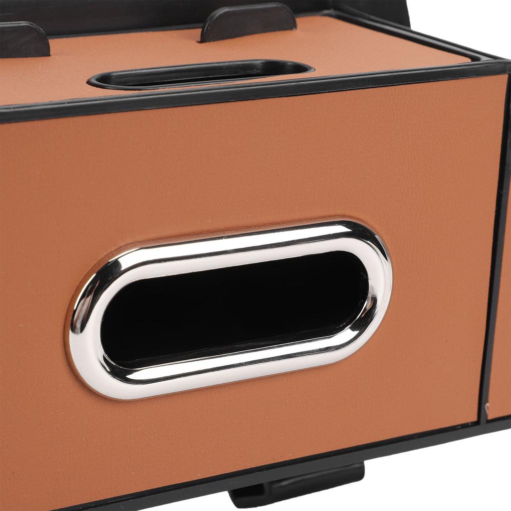 Car Back Seat Organizer with Cup Holder Tissue Dispenser Hooks Multifunctional Seat Back Storage Box for SUV Truck Sedan Brown