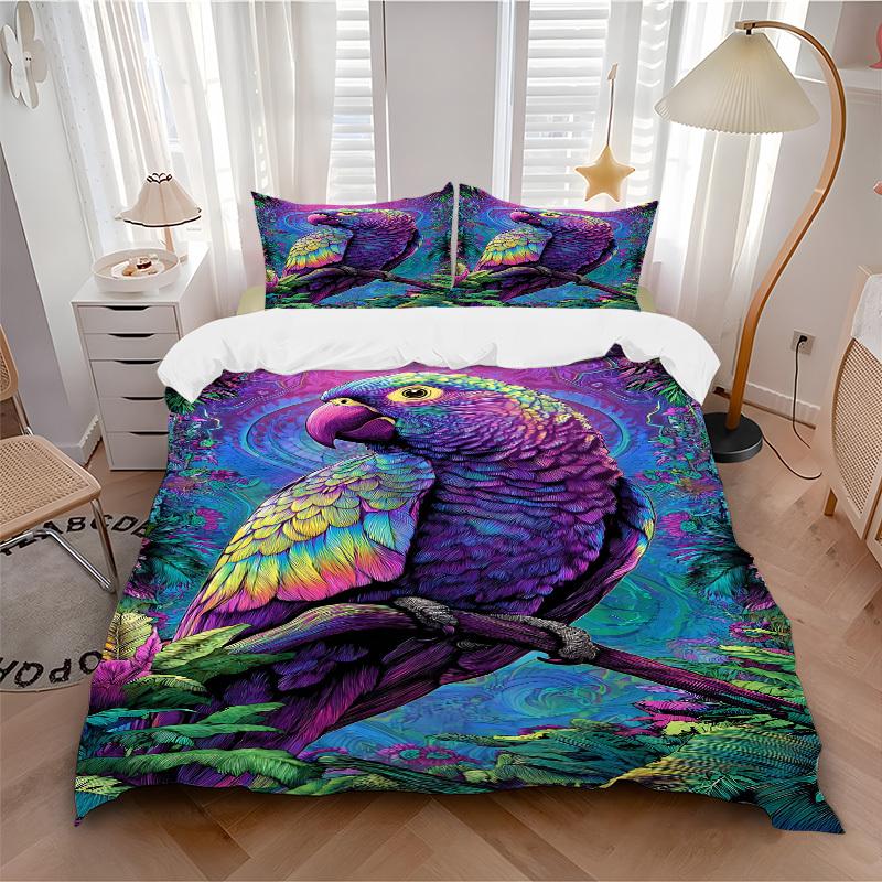 

3pc Parrot Jungle Cover Set - 1 Quilt Cover + 2 Pillowcases, All Seasons Bedroom Setting, Perfect for Home019 135x200cm