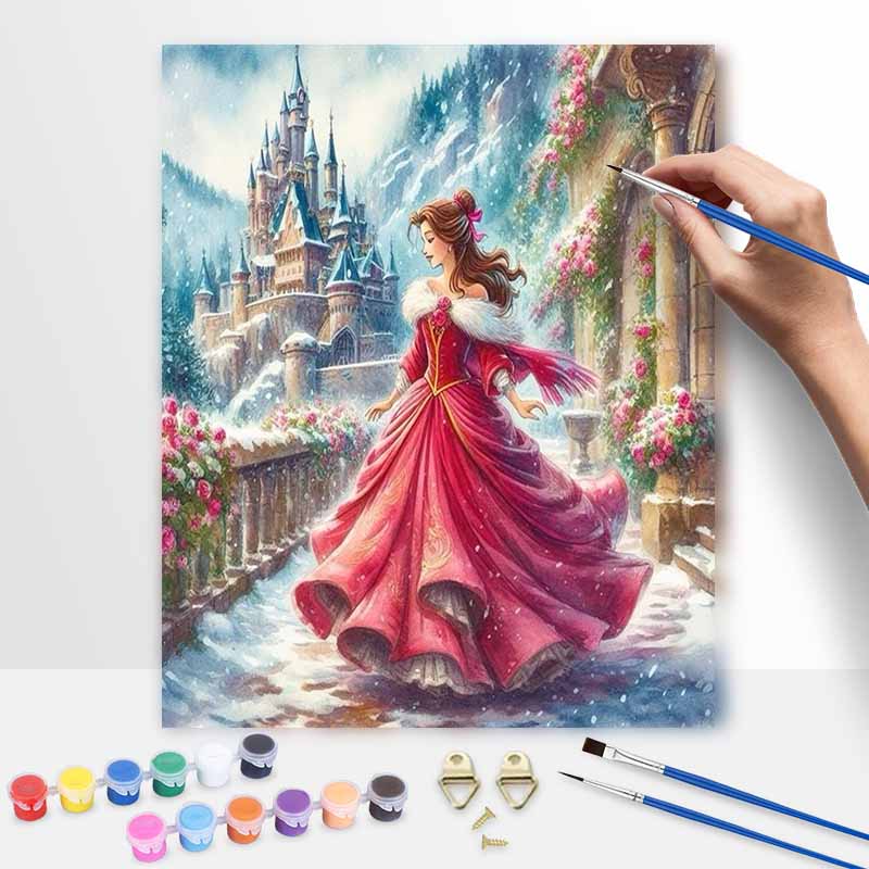 Disney Belle Winter Castle Oil Painting Kit, Home Decor Handmade Gift, Romantic Aesthetic Princess Wall Art, Elegant DIY Craft Set 20x30cm