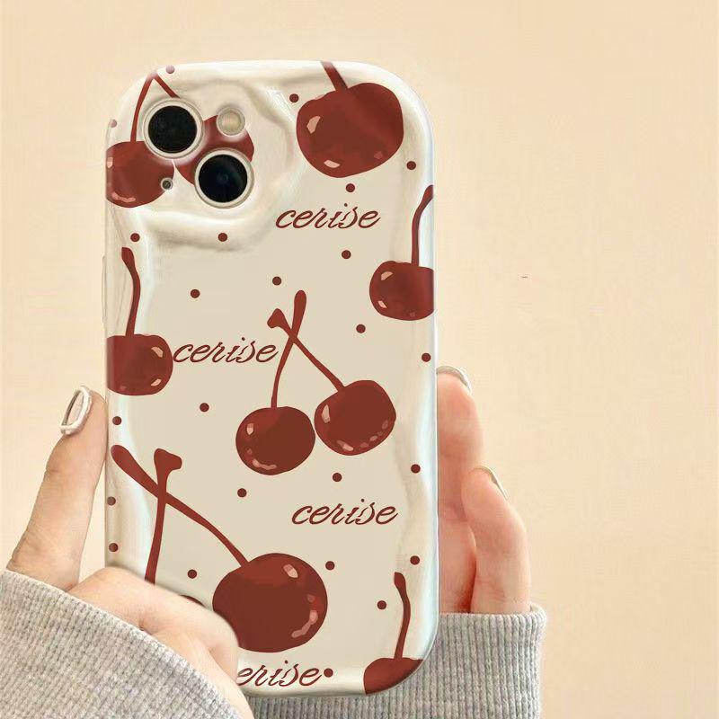 Cherry Apple Oil Painting Phone Case, Drop-proof, 17-Pack for iPhone 16 Pro/15/14/13/12