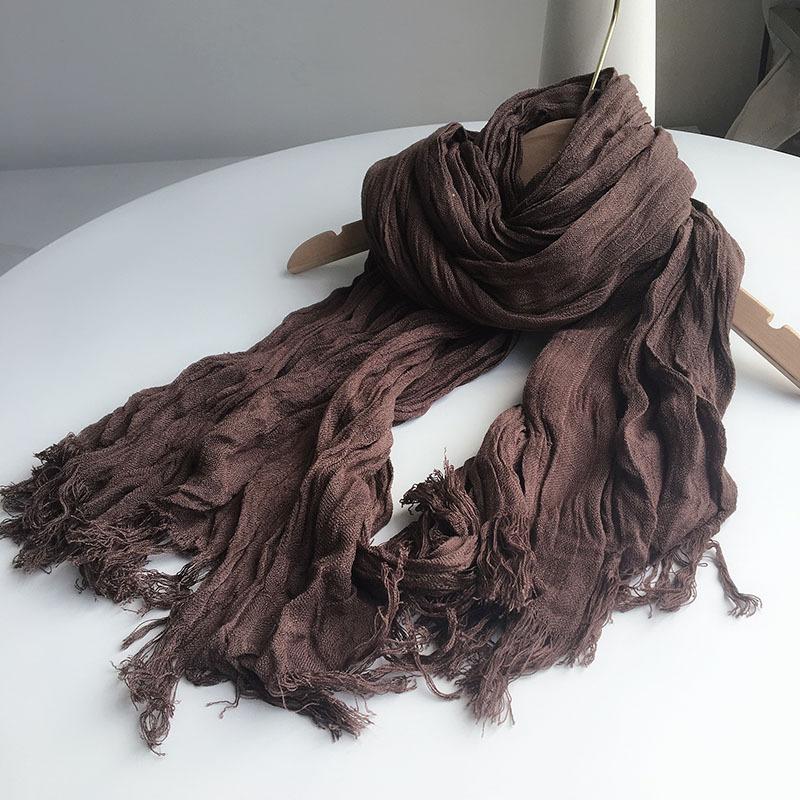 Spring And Summer Shading, Enlarged Linen Pleated Scarf, Japanese Versatile Literary Women'S Shawl, Warm Fringed Silk Scarf