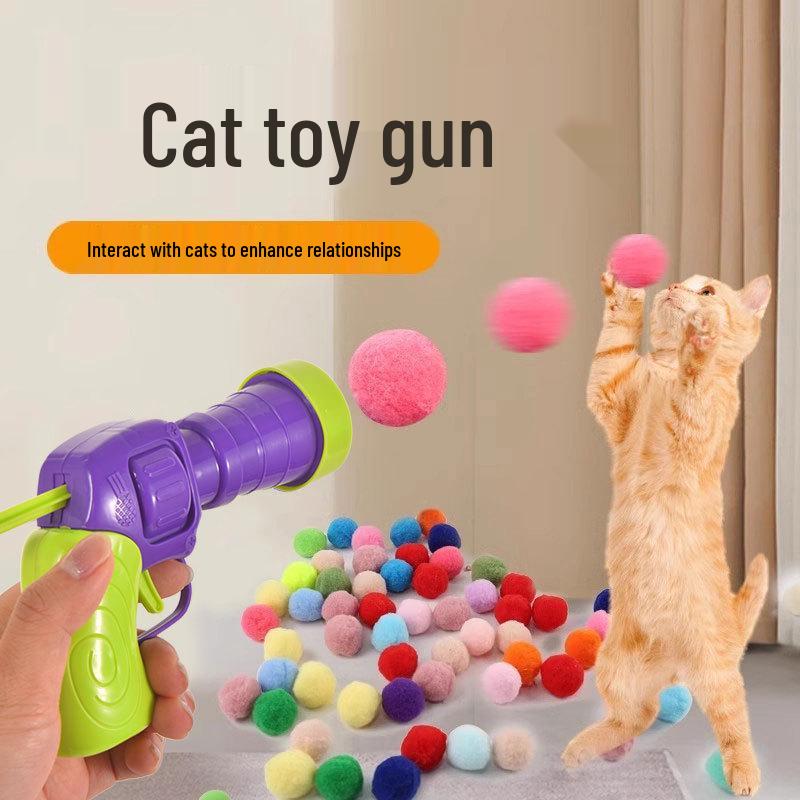 Silent Elastic Bite-Resistant Plush Cat Toy Ball with Teasing Stick