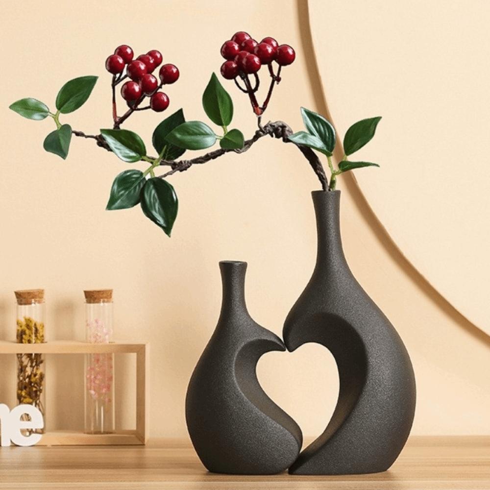 A Set Elegant Ceramic Vase Solid Color Flower Arrangement Vase Creative Water Cultivation Vase