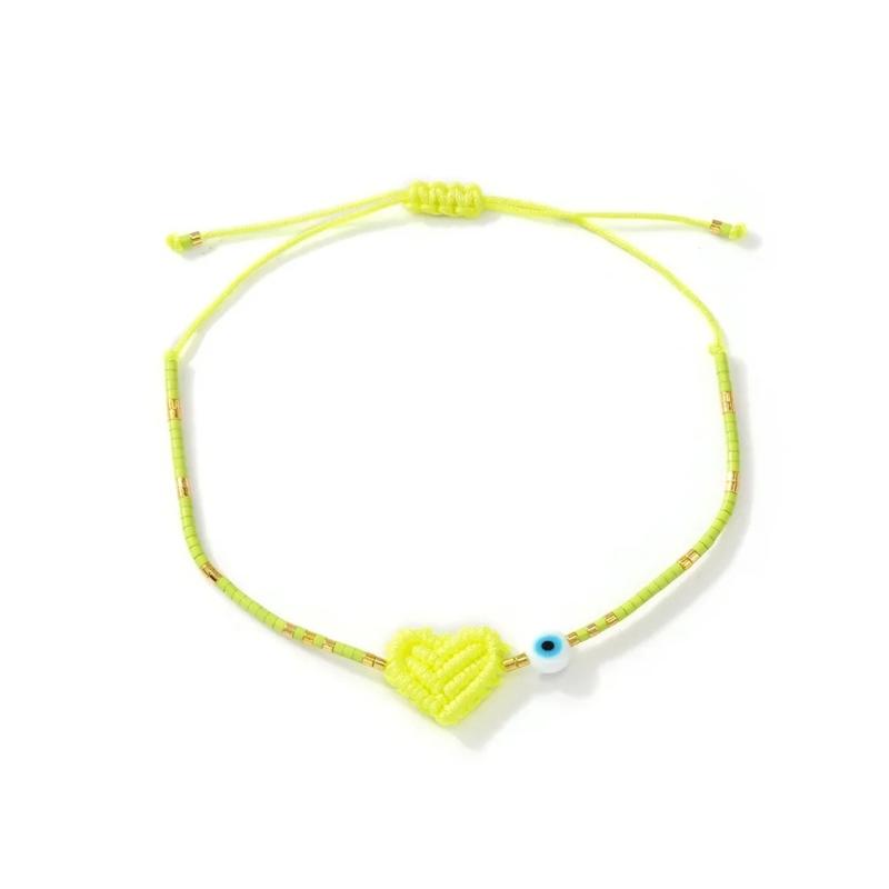 Artistic Colorful Beaded Bracelet Featuring Heart Pattern And Evil's Eye Charm Handmade Wristlet For Everyday Wear