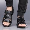 Men Summer Brown Roman Sandals Retro Black Leather Wide Head Beach Shoes for Father Plus Size