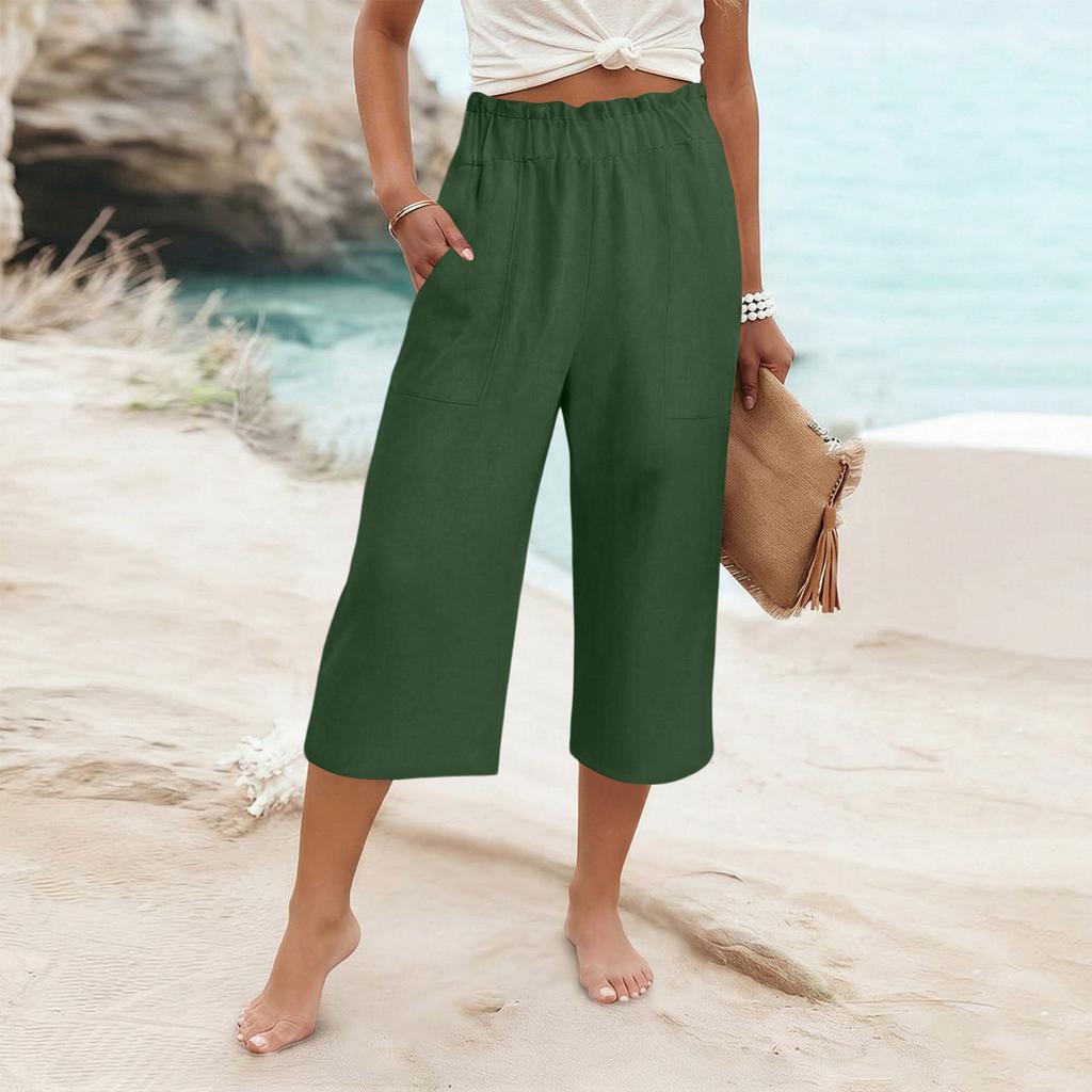 Womens Baggy Cotton Linen Pants Elastic Waist Casual Loose  Summer Beach Vacation  Pants