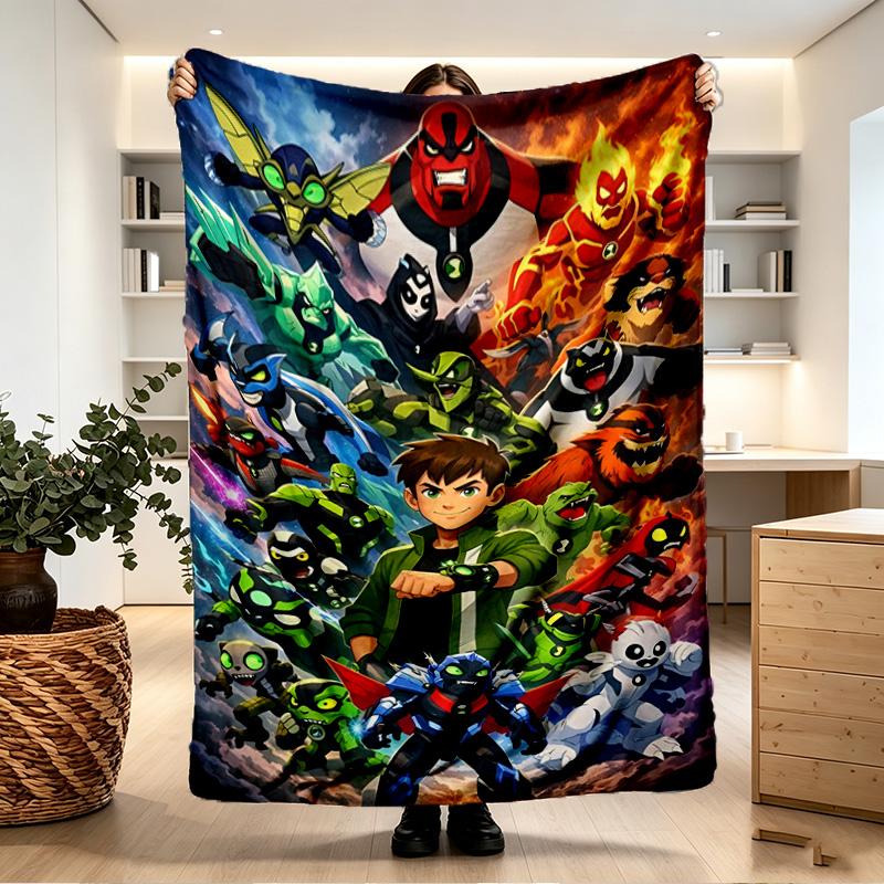 Ben 10 Cartoon Print Blanket - Soft & Comfortable, for Bedroom, Travel, Sofa, Home Decoration - Birthday Christmas Gift for Friend