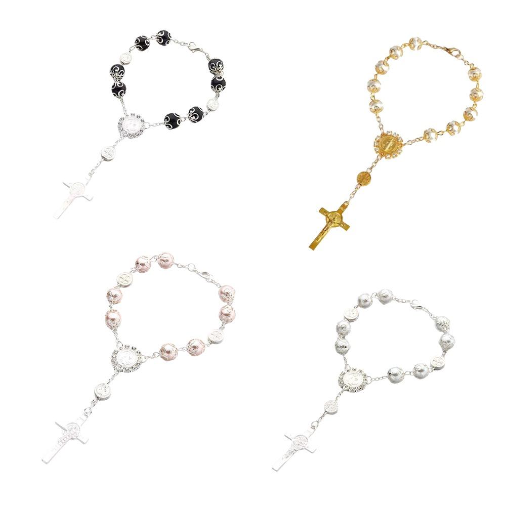 10 MM Bead Saint Christopher Rosary Saint Icons Mirror Car Rosary Catholic Gift Crystal Stone Bead Bracelet Religious Rosary