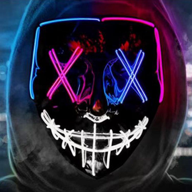 Black Ghost LED Sound-Control Mask - Luminous V Shape Halloween Prop