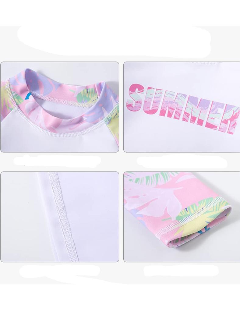 AILAYRI Kids' Swimsuit, Girls' Two-Piece Rash Guard Set, Long Sleeves and Shorts, UV Protection, Quick-Drying, for Pool Use (2XL, Pink)