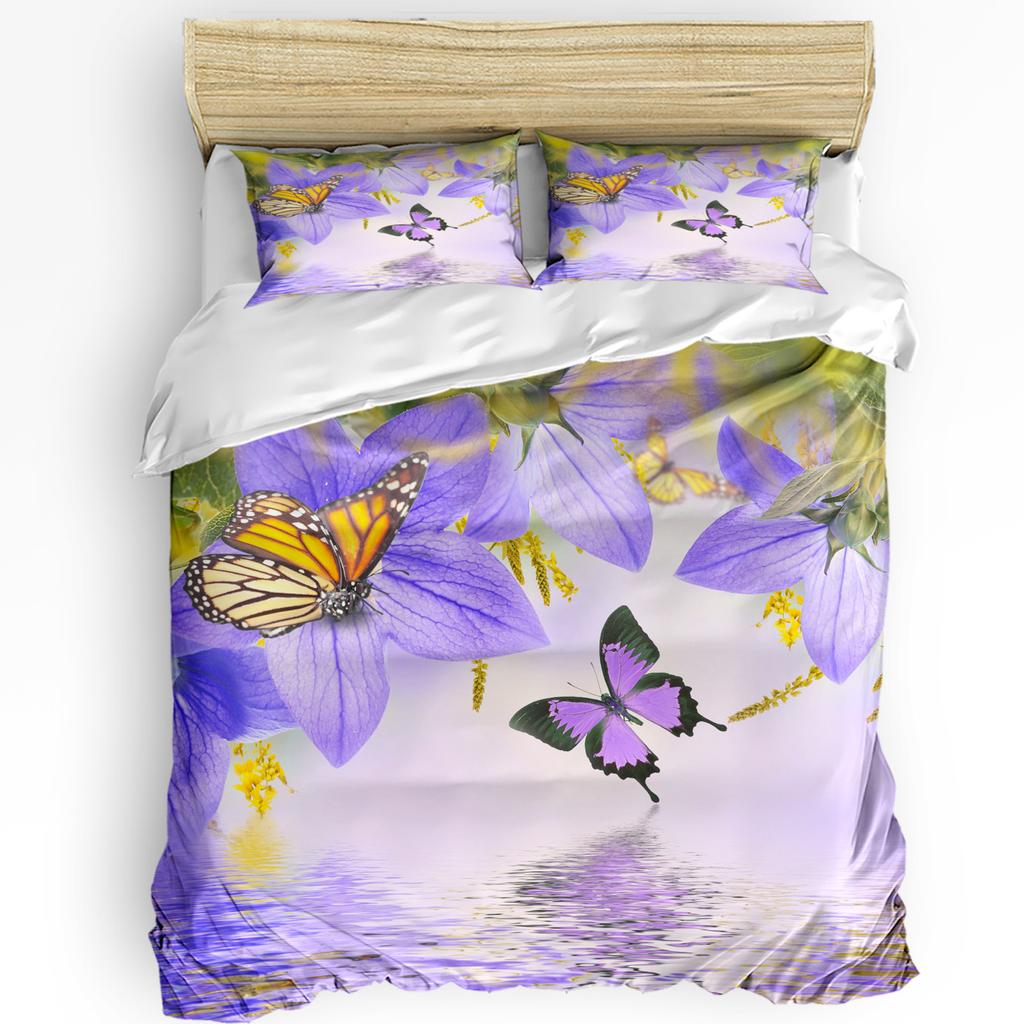 Butterfly Flower Purple Bedding Set 3pcs Boys Girls Duvet Cover Pillowcase Kids Adult Quilt Cover Double Bed Set Home Textile
