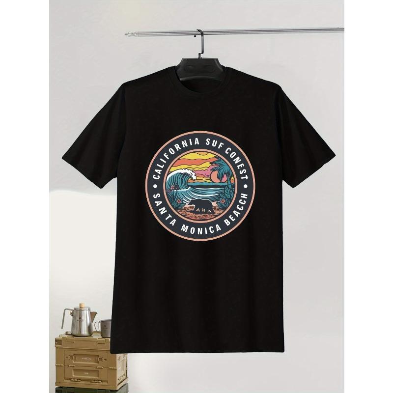 

European sizes California Surf Contest Graphic Tee for Men - Plus Size,Casual Summer T-Shirt with Crew Neck 2XL чёрный