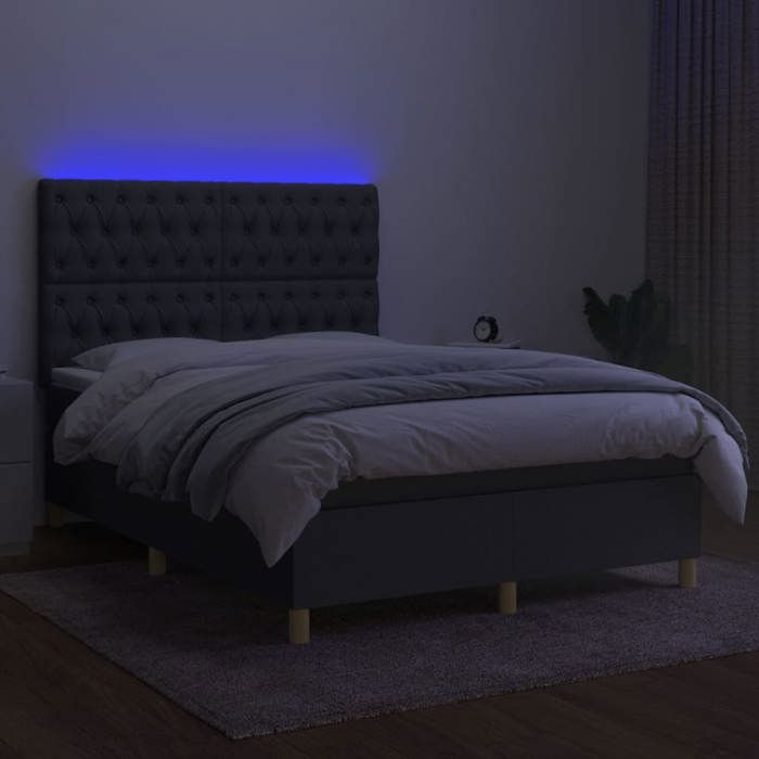 Maison Exclusive - Sommier à lattes de lit et matelas et LED Gris foncé 140x200 cm