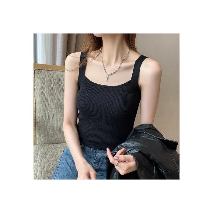 Spring-Summer Knitted Camisole Vest - Women's Stylish and Versatile Short Top