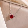 Red Peach Fashion Heart Love Crystal 925 Sterling Silver Clavicle Chain Pendant Necklaces