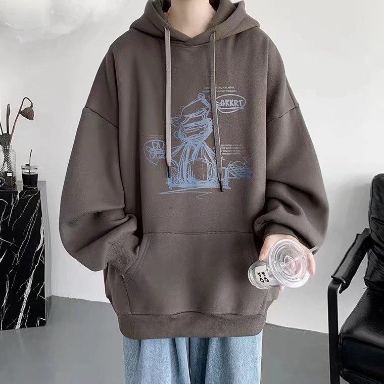 Spring and Autumn Hooded Sweater Trendy Hong Kong Style Casual Jacket Trendy Brand Top Loose Youth Print
