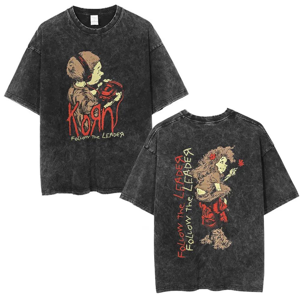 Korn Follow The Leader Got The Life Washed T Shirts Men Women Classic Metal Gothic Rock Band Tshirts Vintage Oversized Tshirt