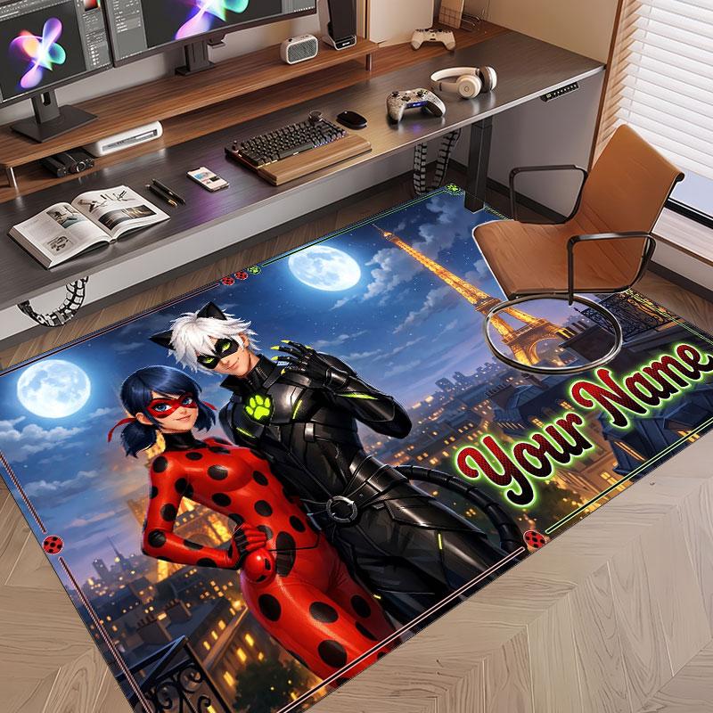 Custom Name Text Crystal Velvet Rug,Miraculous Ladybug Soft Plush Decorative Non Slip Floor Carpet