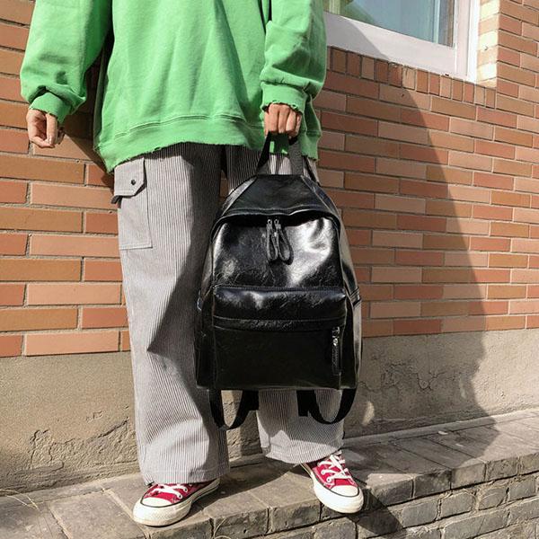 Women's Backpack Vintage Soft PU Backpack casual Anti-theft Shoulder Bag Solid Color School Backpack
