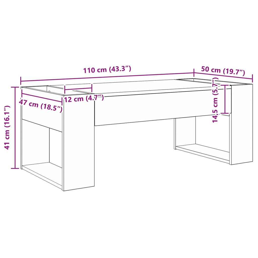 Coffee Table Grey Sonoma 110 x 50 x 41 cm Particleboard