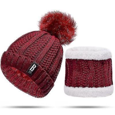 Two Piece Winter Set Women Warm Knitted Scarf Brimless Ski Hat Outdoor Sports Cap