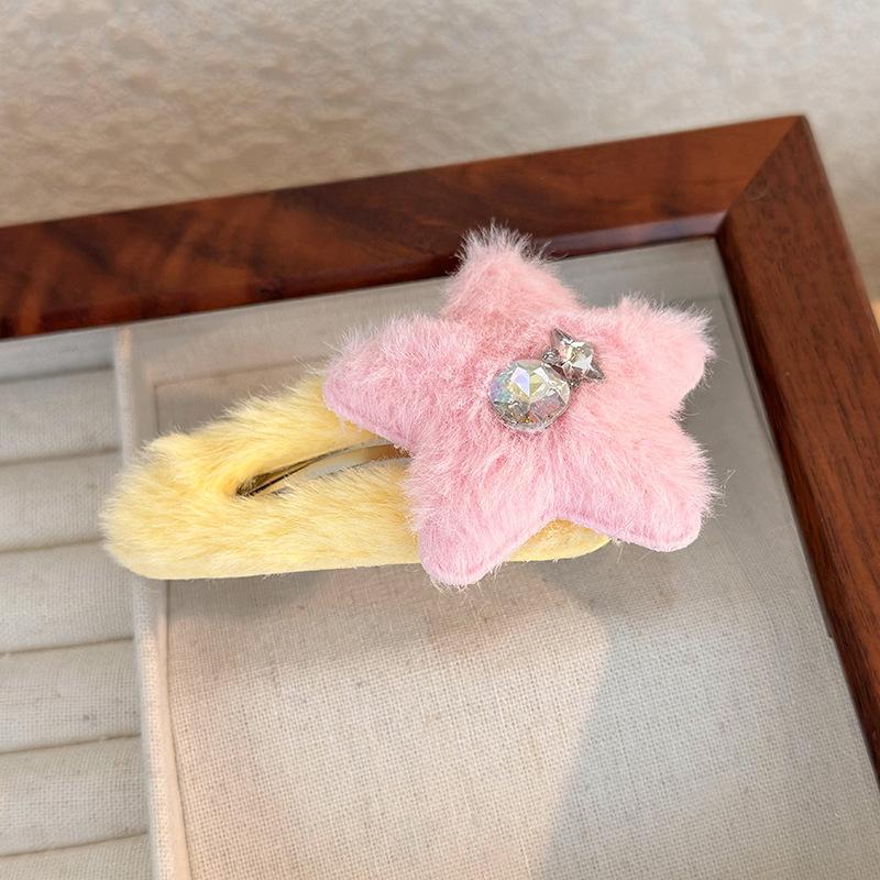 Winter Plush Stars Rhinestones Hairpin Colorful Cute HairClips BB Clip For Woman Girl Sweet Barrettes Fashion Hair Accessories