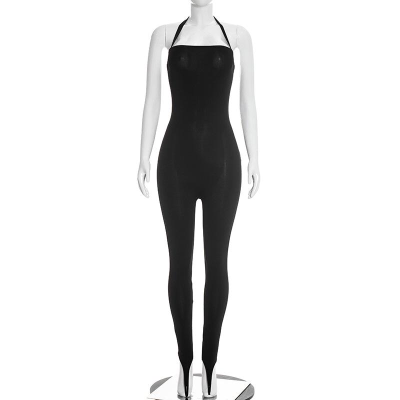

European & American Style 2026 Summer Sexy Lace-up Backless Jumpsuit with Foot Straps for Women. Small