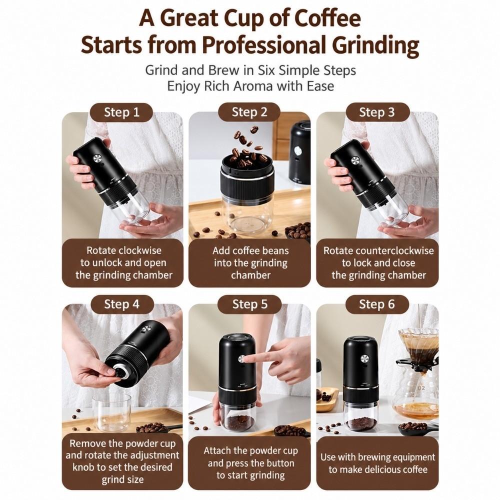 Cordless Mini Coffee Grinder USB Rechargeable Coffee Bean Grinder  Household