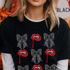 Vampire Kiss T-Shirt, Black Lacy Bows, Halloween Coquette Tee