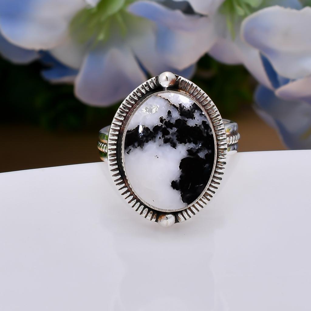 White Buffalo Turquoise - Nevada 925 Sterling Silver Ring V5145, Black & White Ring, Oval Ring, Valentin's Day Gift, Gift For Her, Birthday Gift, Hand