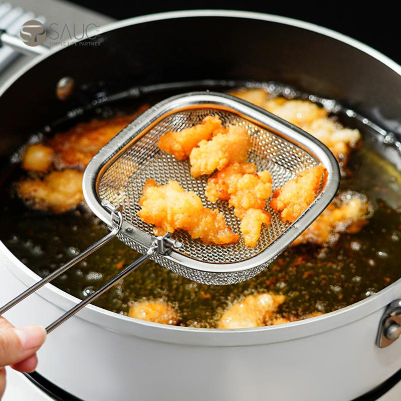 

Frying Basket Fine Mesh Foldable Handle Anti-scalding Heat Resistant Strainer Basket Hot Pot Colander Food Skimmer Kitchen Tool 1PC