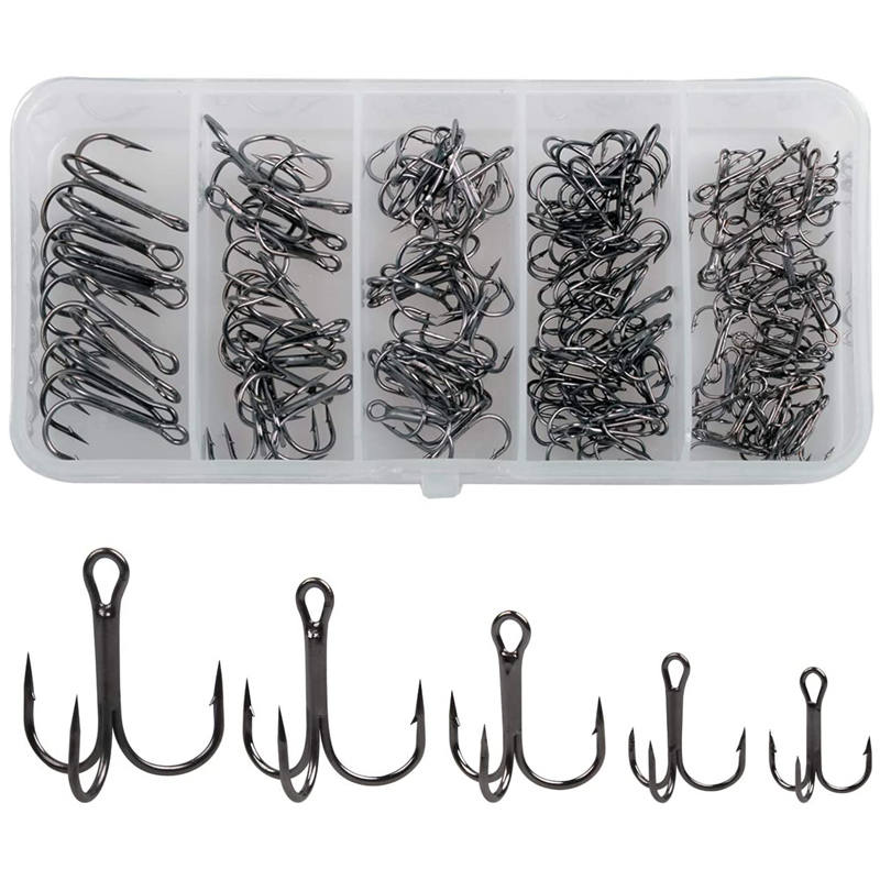 

Ultra Sharp High Carbon Treble Hooks - 50pcs Box (Sizes 14-2#) for Bass Pike Saltwater - Silver/Black Barbed Fishing Hooks 260319 Mix 50Pcs світло-сірого кольору
