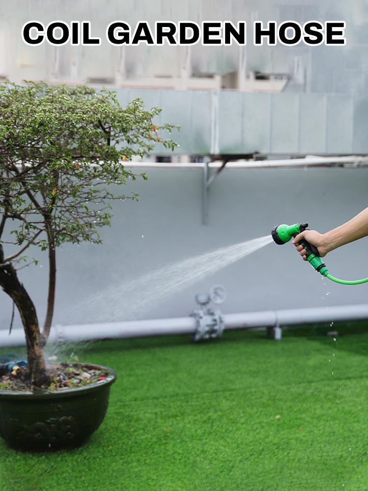 EVA Krul Tuinslang Veer Terugslag Tuinwaterslang met 3/4" Aansluiting met 7 Functie Sproeier voor Huisdier Wassen Auto Wassen